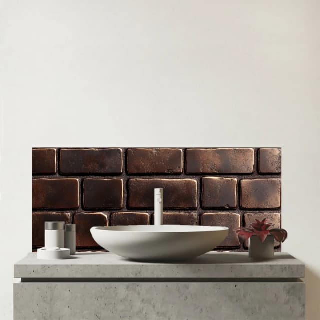 Warren Reed - Designer Bronze Bricks Glass Bathroom Splashback in Brown Brown Unisex
