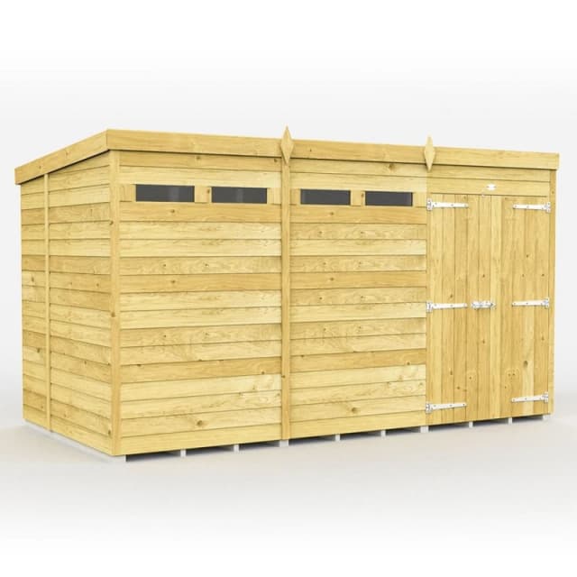 Buttercup Farm 12 x 7 Feet Pent Security Shed - Double Door - L214 x W358 x H201cm in Brown Brown Unisex