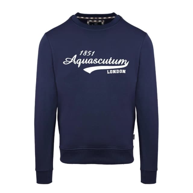Aquascutum Mens Roundnk Sweat Crew Sweatshirt Crew Sweaters Small Blue 52346418350
