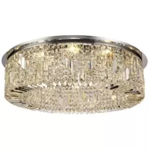 Luminosa Lighting - 80cm Round Flush Chandelier, 12 Light E14, Polished Chrome, Crystal