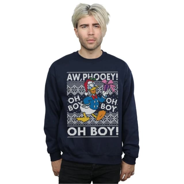 Disney Men Donald Duck Christmas Fair Isle Sweatshirt in Navy Size: Small Navy S Male 5057736354933