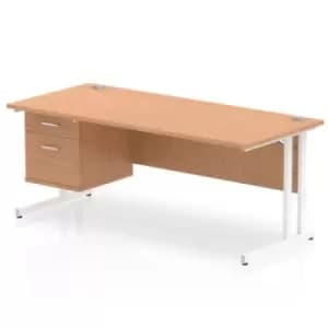 Impulse 1800 Rectangle White Cant Leg Desk OAK 1 x 2 Drawer Fixed Ped