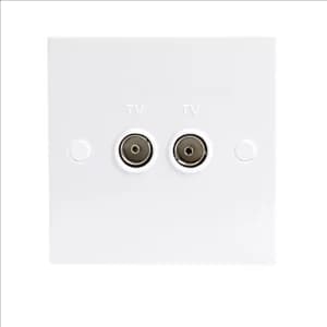 KnightsBridge White Twin Coaxial TV Outlet Un-Isolated Single Wall Plate
