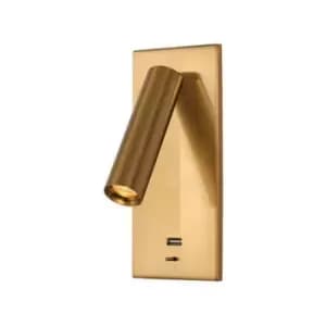 Larissa Alfatar 3W LED Recessed Reading Lamp 3W 3000K Aluminum, Metal With USB Brushed Brass