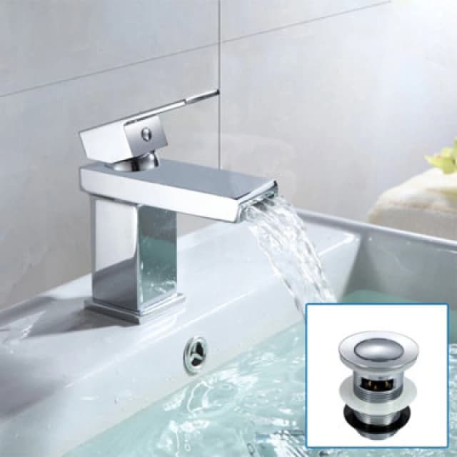Nes Home Neath Square Waterfall Mono Basin Mixer Tap & Waste Chrome