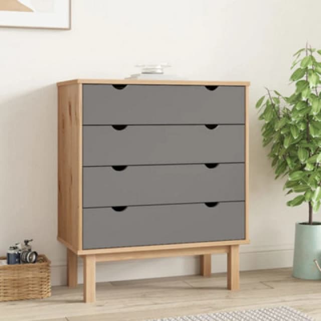 Vidaxl Drawer Cabinet Otta Brown&grey 76.5X39.5X90Cm Solid Wood Pine, Grey 348583