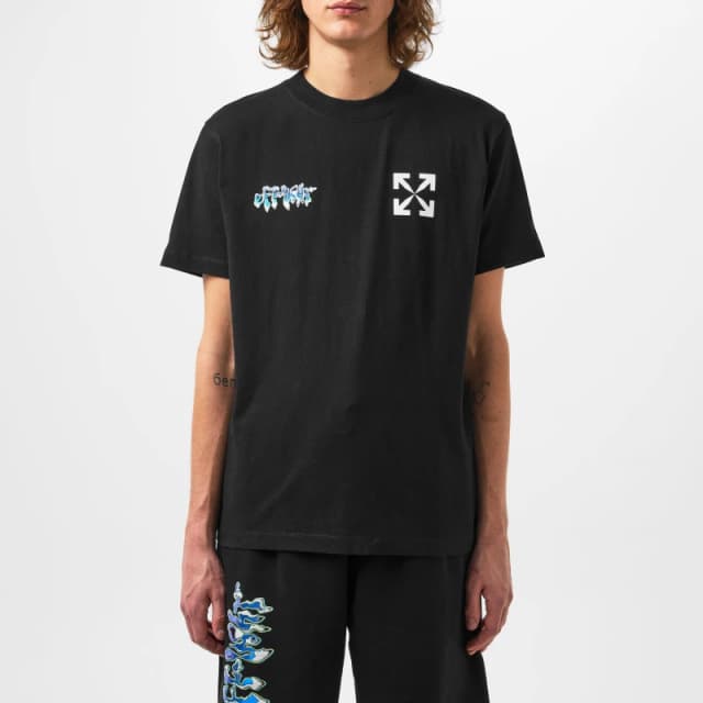 Off White Mens Liquid T-Shirt with Printed Logo Motif Black/White male XXS