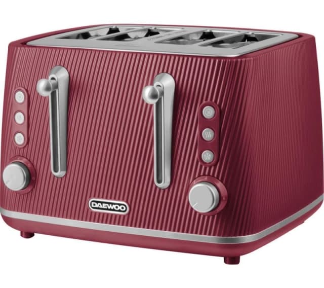Daewoo Daewoo 'Cascade' 4-Slice Toaster Ridge Textured Finish Defrost Reheat Cancel Size: Large Red Large Unisex 5024996984217