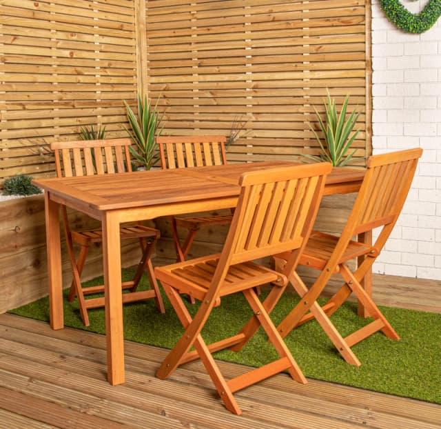 Outdoor 4 Person Rectangular Wooden Garden Patio Dining Table Chairs Set