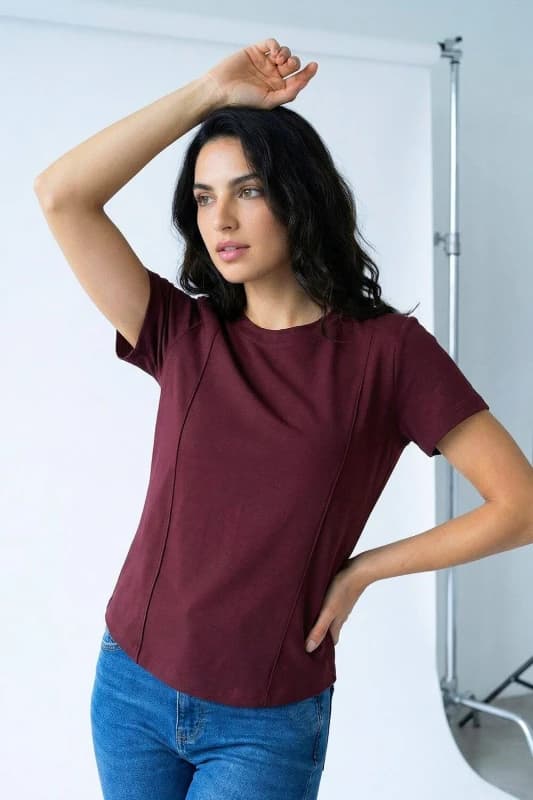 Dusk Womens Premium Stretch T-Shirt in Wine Size: Small Wine Female S