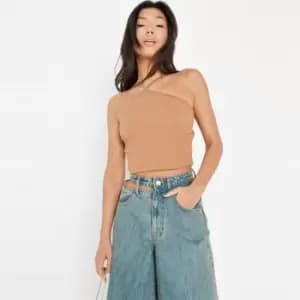 Missguided Basic Ribbed Halter Cami - Brown