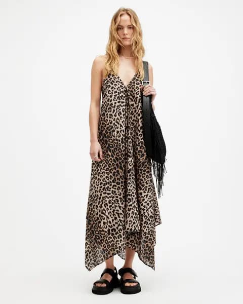 AllSaints Lil Leopard Print Asymmetric Maxi Dress