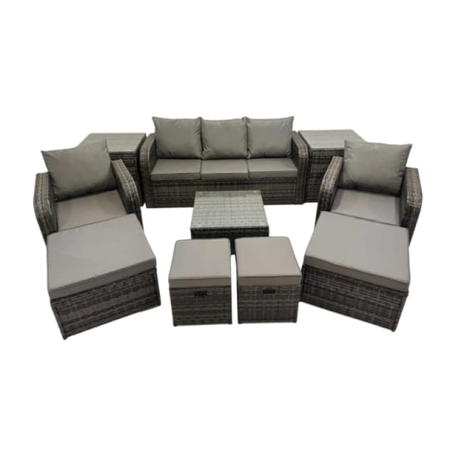 Fimous Garden Outdoor Furniture Set with 2 Side Tables 4 Stools in Dark Grey Dark Grey Unisex