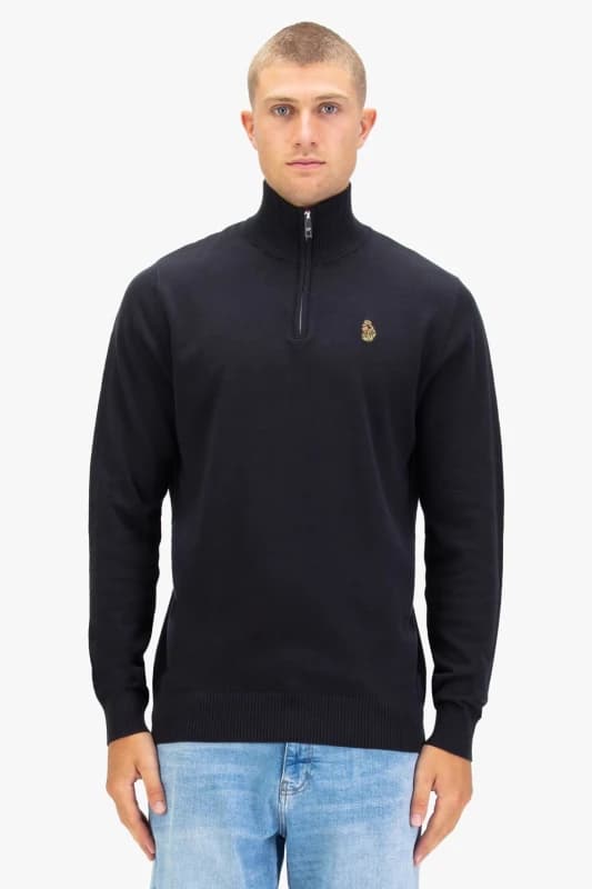 Luke 1977 Luke 1977 Men Pretender Quarter Zip Knitted Jumper in Black Size: 3X-Large Black XXXL Male 5056482033550