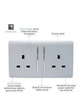 Trendiswitch 2 Gang 13Amp Switched 2G Socket Long Rocker Std Silver