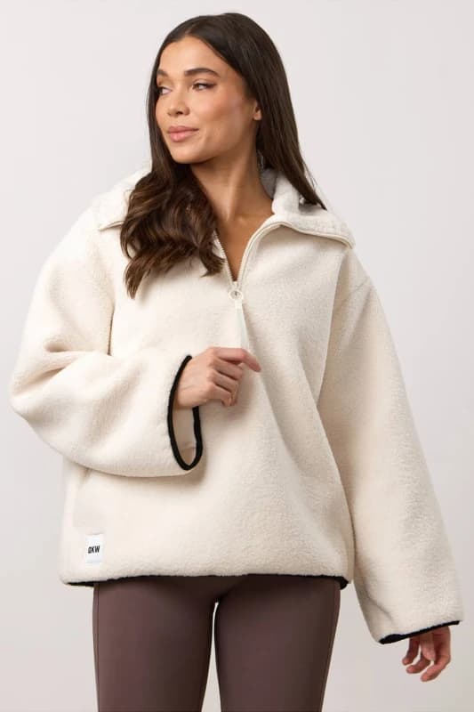 GYM KING Womens Replenish Borg Half Zip Marshmallow in Cream Size: 12 Cream Female 12