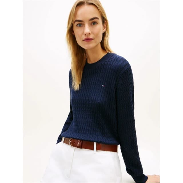 Tommy Hilfiger Womens Cable Knit Jumper Dark Night Navy female 8 (XS)