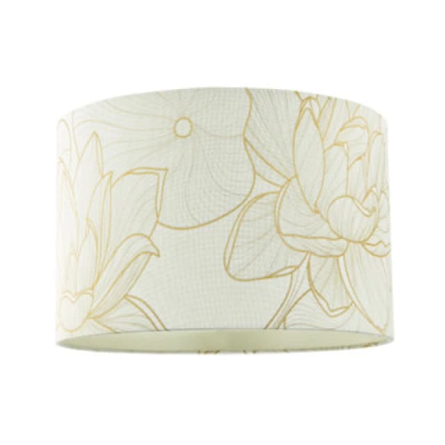 Happy Homewares Designer Cream Linen Fabric 12" Lampshade With Large Shiny Gold Foil Flowers