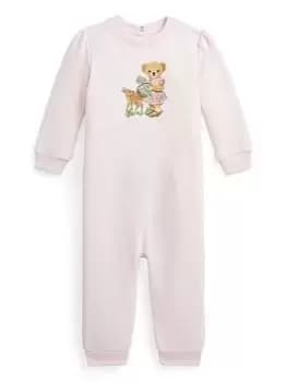 Ralph Lauren Baby Girl Bear One Piece Coverall Romper - Delicate Pink, Light Pink, Size 6 Months