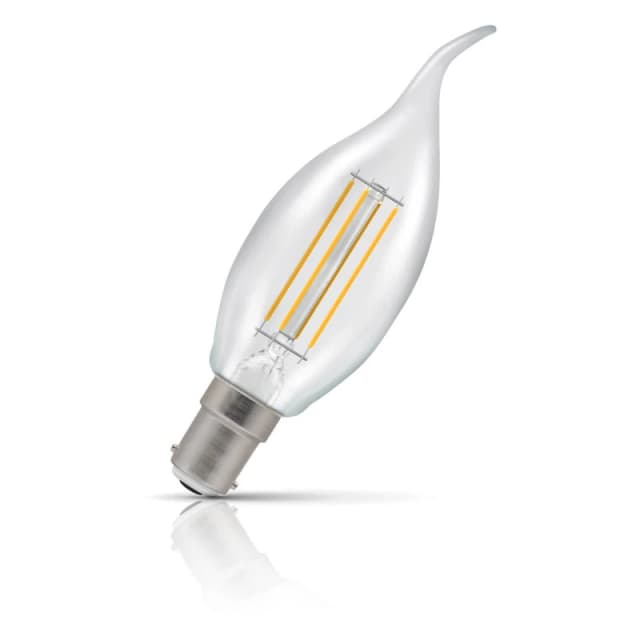 Crompton Lamps LED Bent Tip Candle 4.2W B15 Dimmable Filament Warm White Clear (40W Eqv)