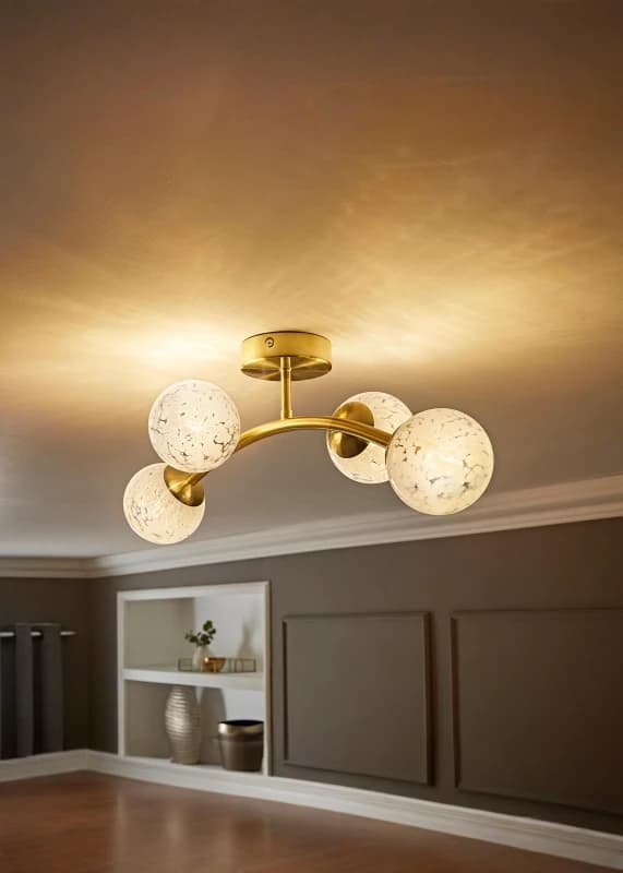 ValueLights ValueLights Jas Gold Ceiling Light and White Confetti Glass Globe Shades and Bulbs White One Size Unisex 5059406069192