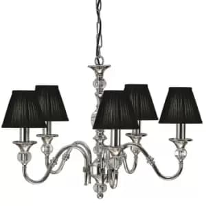 Diana Ceiling Pendant Chandelier Bright Nickel & Black Pleat Shade 5 Lamp Light