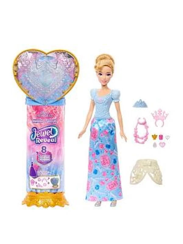 Disney Princess Jewel Reveal Cinderella Fashion Doll w/ 8 Surprises Including Gem Box & Accessories