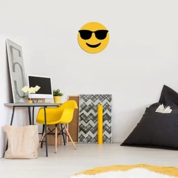 Emoji - 3 Yellow Black Decorative Wooden Wall Accessory