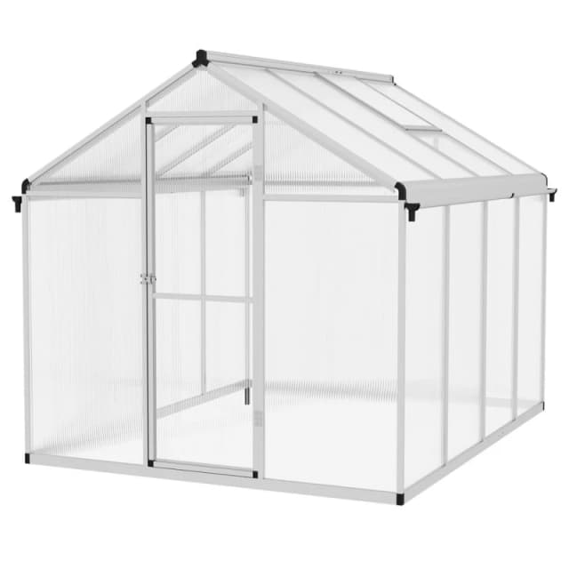 Outsunny 8x6ft Aluminium Greenhouse with Door Window Galvanised Base PC Panel, Clear 845-243V04SR