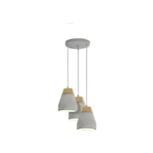 Tarega - 3 Light Cluster Pendant In Grey Concrete And Wood Finish, E27 - Eglo