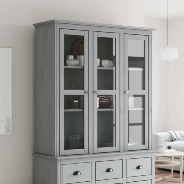 Vidaxl Cabinet With Glass Doors Bodo Grey Solid Wood Pine, Grey 355079