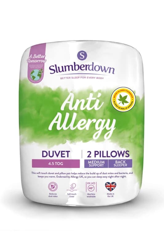 Slumberdown Slumberdown Anti Allergy 4.5 Tog Summer Duvet With 2 Pillows in White Size: King White King Unisex 5060543860023
