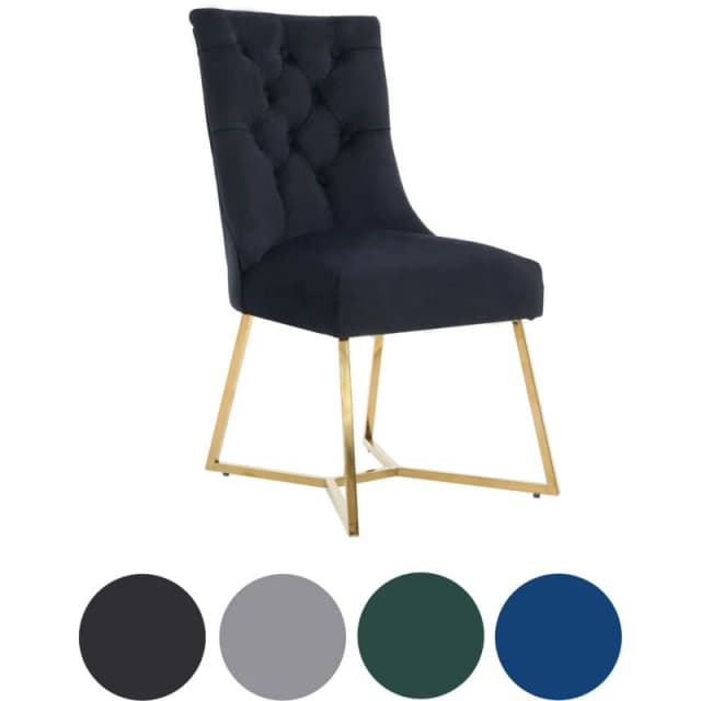 Life Interiors Life Interiors Single Ambra Modern Velvet Dining Chair with Gold Legs, Ring Handle & Tufted Back in Black One Size Unisex 5056660