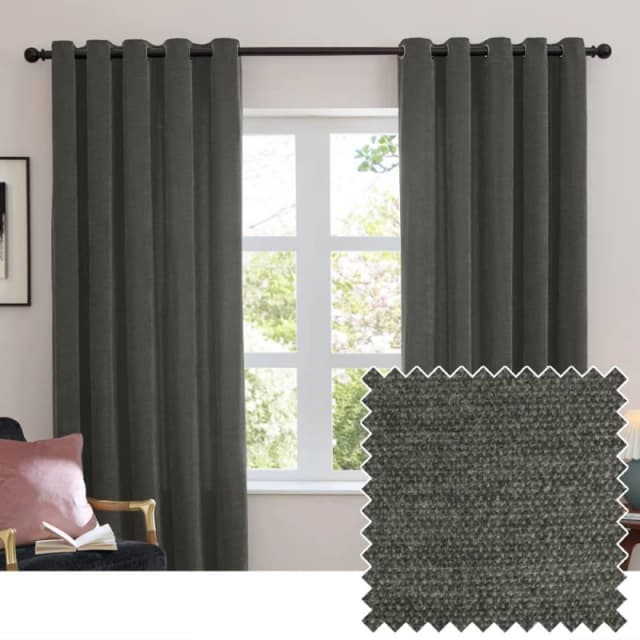 Furn Soft Chenille Blackout Eyelet Curtain Pair in Charcoal Size: 117cm width x 137cm drop Charcoal Unisex 117cm width x 137cm drop
