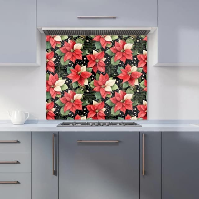 Warren Reed - Designer Poinsettia, Watercolor Style Kitchen Splashback in Red Size: 600mm x 750mm Red Unisex 600mm x 750mm