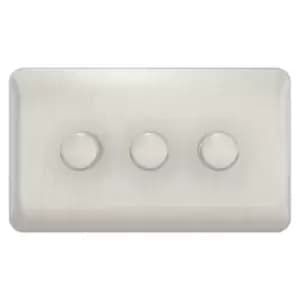 Schneider Electric Lisse Screwless Deco - 3 Gang Universal 2 Way Dimmer Light Switch, 250W/VA, GGBL6032CSSS, Stainless Steel