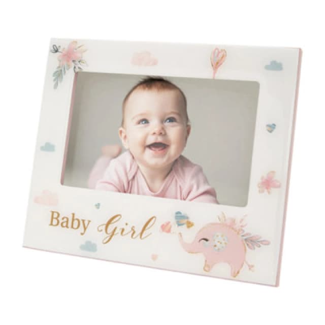Happy Homewares Baby Girl Baby Picture Frame With Soft Pastel Pink Elephant And Hearts