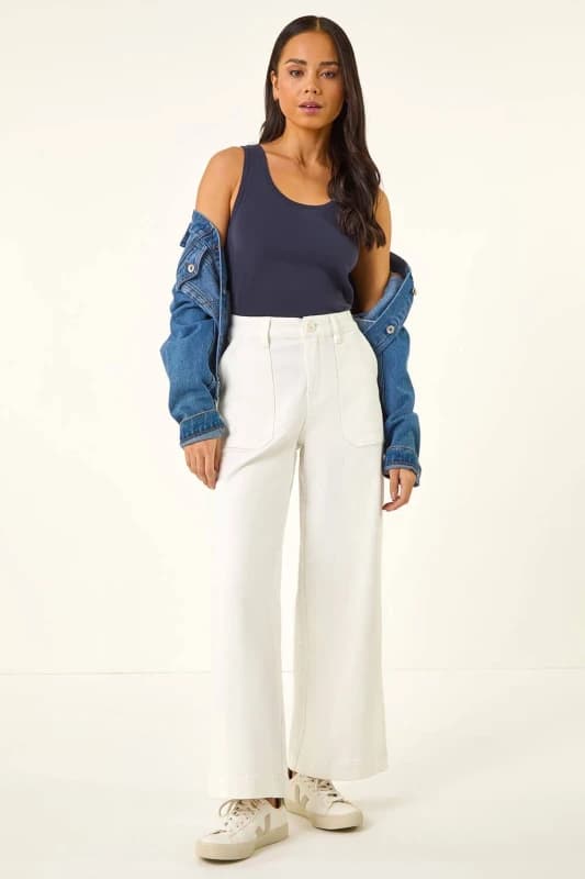 Roman Womens Petite Pocket Stretch Jean in White Size: 14 White Female 14