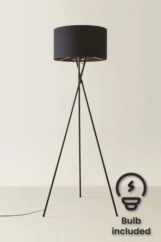 ValueLights ValueLights Camden Black Metal Tripod Floor Lamp with Drum Lamp Shade and LED Bulb Black One Size Unisex 5055759991197