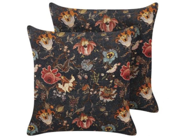 Beliani Set Of 2 Decorative Cushions Ramonda Velvet 45 X 45cm Multicolour Floral Pattern