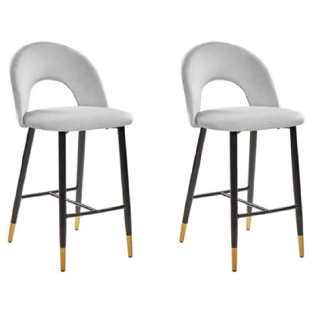 Beliani Set Of 2 Bar Chairs Falton Velvet Grey