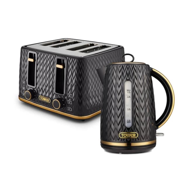 Tower Empire Kitchen Set 1.7L Black with Brass Accents Black Unisex