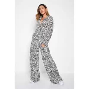 I Saw It First Leopard Print Plisse Wide Leg Trousers - White