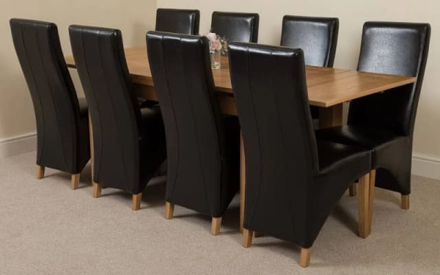 Thats Furniture Richmond 140-220cm Oak Extending Dining Table & 8 Lola Leather Chairs in Black Unisex