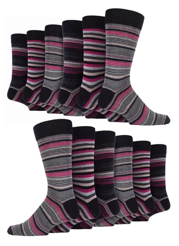 Sock Snob Sock Snob Men 12 Pair Colourful Cotton Striped Patterned Dress Socks in Pink Size: 6-11 Pink 6-11 Male 5060910926185