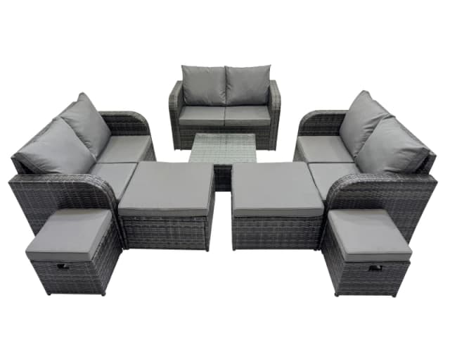 Fimous Love Sofa Square Coffee Table Set with 4 Stools Dark Grey Mixed Dark Grey Unisex
