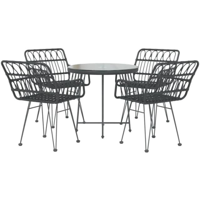 vidaXL 5 Piece Garden Dining Set Black Poly Rattan, Black 3157842