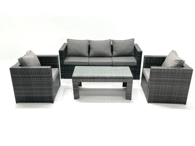 Fimous Rattan Garden Furniture Set Outdoor Lounger Sofa with Coffee Table 2 Armchair Dark Grey Mixed Dark Grey
