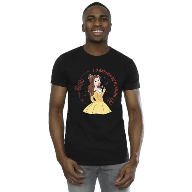 Disney Men Beauty And The Beast I'd Rather Be Reading T-Shirt in Black Size: Small Black S Male 5063153509566