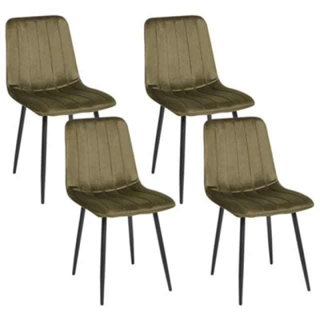 Beliani Set Of 4 Dining Chairs Kalispell Velvet Olive Green